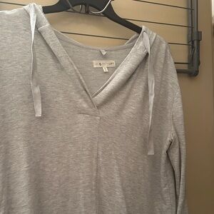 LOFT Heather Gray V-Neck Drawstring Hoodie